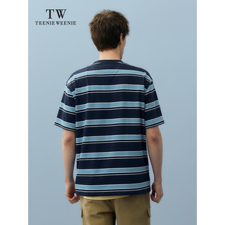 Teenie Weenie Men小熊男装条纹T恤2024夏季美式复古宽松圆领上衣 藏青色 180/XL
