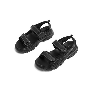 红蜻蜓沙滩鞋2024夏季户外运动舒适男凉鞋魔术贴休闲鞋 WTT24052黑色44