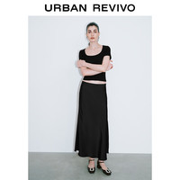 URBAN REVIVO 女士摩登优雅垂感缎面鱼尾半身裙 UWG540041 正黑 XL