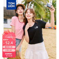 唐狮 TONLION2024女撞色领圆短款短袖T恤TB 樱花粉 M