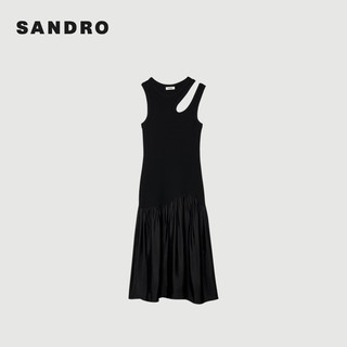 SANDRO2024春夏女装无袖镂空垂坠黑色连衣裙长裙SFPRO03036 黑色 36
