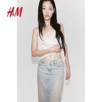 H&M女装半身裙2024夏季新款时尚柔软宽松简约中腰牛仔长裙1212062 淡牛仔蓝003 155/60