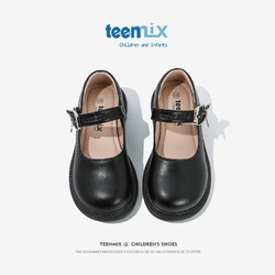 TEENMIX 天美意 黑色小皮鞋2023秋季新款时尚公主鞋