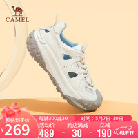 骆驼（CAMEL）登山鞋女撞色网面拼接厚底户外休闲鞋 L24S577629 米/蓝 40 