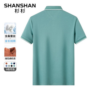 杉杉（SHANSHAN）短袖T恤男2024含桑蚕丝含棉男士上衣撞色扁机领商务休闲打底 浅绿色 170