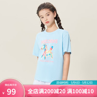 Kappa Kids卡帕24中大童夏季舒适常规款百搭透气男女童短袖多色元气纯棉 浅蓝 150