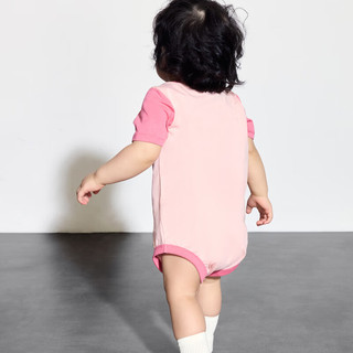 Gap婴儿2024夏季纯棉印花撞色短袖连体衣儿童装包屁衣505609 粉色 73cm (6-9月) 亚洲尺码