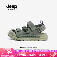 Jeep儿童包头凉鞋夏款夏季运动镂空童鞋小男孩2024男童沙滩鞋 军绿 33码 鞋内约长21.3cm