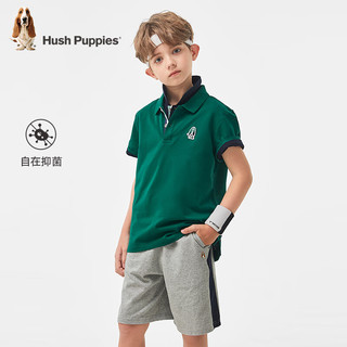 暇步士（Hush Puppies）童装男童2024夏季短袖POLO衫轻薄舒适百搭短袖 松叶绿 140cm