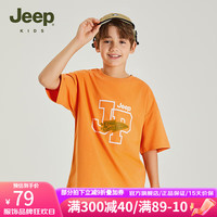 Jeep吉普童装男童短袖T恤2024年夏装儿童字母印花百搭T桖 橘色 160cm 【身高155-165】