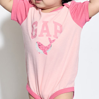 Gap婴儿2024夏季纯棉印花撞色短袖连体衣儿童装包屁衣505609 粉色 66cm (3-6月) 亚洲尺码