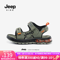 Jeep儿童凉鞋夏季透气防滑男童运动鞋2024夏款女中大童沙滩鞋露趾 军绿 31码 鞋内长约19.7cm