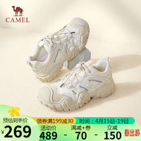 CAMEL 骆驼 登山鞋女密网拼接抽绳厚底休闲鞋 L24S245121 米色(四季款) 37