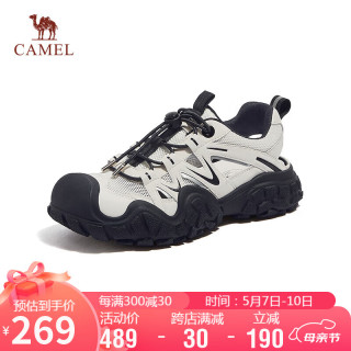 骆驼(camel)登山鞋女密网拼接抽绳厚底休闲鞋 l24s245121w 米/黑(洞洞