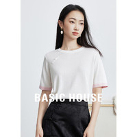 百家好（Basic House）新中式撞色T恤夏季新款国风女装盘扣短袖上衣B0624H5R552