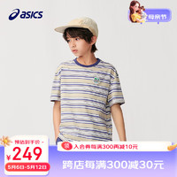 asics/亚瑟士童装2024年夏季男女童舒适柔软运动休闲短袖T恤 2900咖蓝色调 160cm