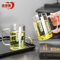 青苹果 茶韵茶水杯泡茶杯硼硅玻璃茶杯绿茶杯玻璃水杯耐高温两只套装 透明把手 275ml 2只