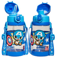 迪士尼儿童水杯带吸管耐高温tritan塑料水壶夏季男女小防摔杯子 蓝色美队 520ml