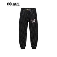 百亿补贴：初弎 仙鹤随云中国风刺绣休闲裤街头潮流个性嘻哈条纹长裤男