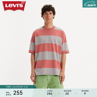Levi's李维斯滑板系列24夏季男士条纹短袖T恤 红灰条纹 A1005-0019 L