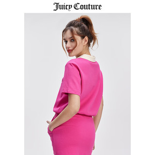 JUICY COUTURE【设计感】橘滋T恤女夏季新款美式休闲POLO衫撞色V领短袖上衣