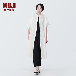 无印良品（MUJI）女式 凉感平纹立领短袖连衣裙女装裙子长裙衬衫裙开衫外搭纯棉 白色 S (155/80A)