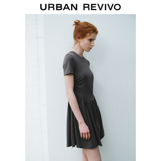 URBAN REVIVO 女士都市气质垂感修身短袖连衣裙 UWU740046 深灰 M