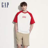 Gap男女装2024夏季LOGO撞色插肩袖短袖T恤宽松休闲上衣544461 红白拼接 180/100A (XL) 亚洲尺码