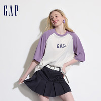 Gap男女装2024夏季LOGO撞色插肩袖短袖T恤宽松休闲上衣544461 紫色 175/96A(L) 亚洲尺码