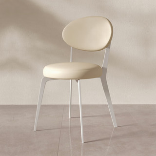 御梵森奶油风白色意餐椅家用现代简约设计师椅子靠背餐桌椅餐厅凳子 暗橙色+黑腿
