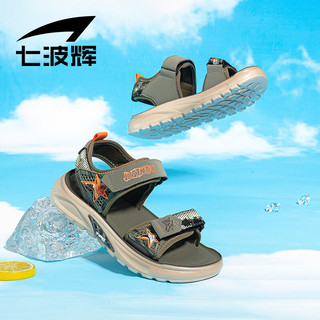 七波辉男童凉鞋儿童鞋子2024夏季透气大童凉鞋沙滩鞋 军绿 34 