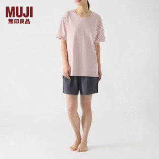 无印良品（MUJI） 女式 凉感天竺织短袖家居睡衣套装女士家居服女款夏季FD12CC4S 烟熏粉色 L-XL 上装170/92A,下装170/74A