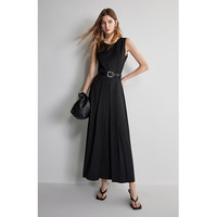 欧时力 a字无袖连衣裙2024新夏长款小黑裙白裙腰带 黑色 M