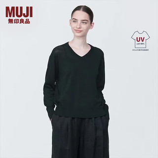 无印良品（MUJI） 女式 防紫外线麻混V领毛衣 长袖 针织衫 女款 防晒衣 BA1OHA4S 黑色 M 160/84A
