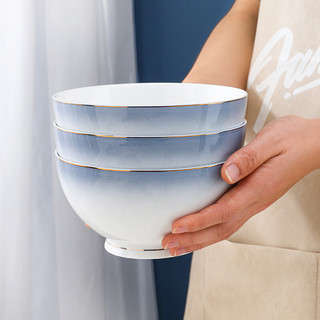 洁雅杰陶瓷面碗家用大号碗北欧风釉下彩6英寸大碗 米饭碗只装永恒之蓝