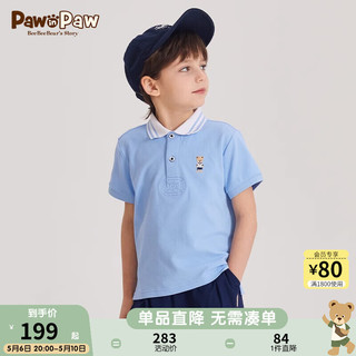 PawinPaw卡通小熊童装2024年夏季男女童翻短袖T恤运动休闲 Blue蓝色/50 110