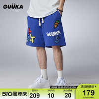 GUUKA 古由卡 &Agaho联名蓝色重磅短裤男夏季新款 青少年魔术贴五分裤宽松