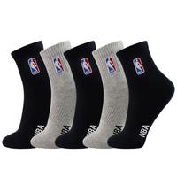NBA 5双装绣标男士袜四季跑步袜运动袜子棉袜网眼篮球袜子中筒青少年