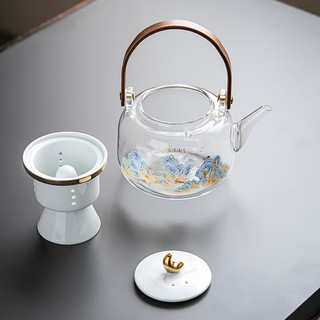 唐丰玻璃煮茶壶套装茶水分离家用办公室养生泡茶壶烧水功夫茶具电茶壶 方形江山煮茶套装