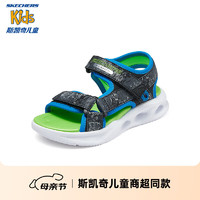 Skechers斯凯奇童鞋时尚夏季男童魔术贴休闲凉鞋中大童闪灯鞋401672L 黑色/蓝色/柠檬色/BBLM 36码