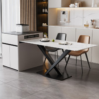 布雷尔 奶油风2023新款小户型家用厨房一体岛台岩板可伸缩餐桌子