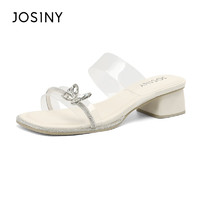 JOSINY 卓诗尼 拖鞋女高跟鞋绝美透明水晶带凉拖 米白色 37 标准码