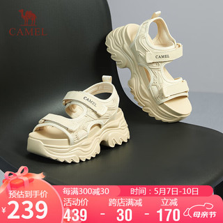 骆驼（CAMEL）运动凉鞋女甜酷拼接魔术贴增高厚底凉鞋 L24M577654 杏色 38 