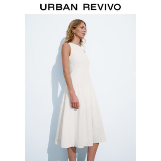 URBAN REVIVO 女装时尚休闲简约压褶长款无袖连衣裙 UWH740026 米白 M