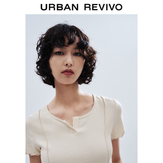 UR【都市趣野】2024夏季女装减龄感木耳边T恤衫UWV440133 粉白 XL