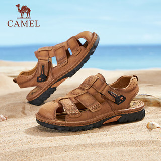 骆驼（CAMEL）牛皮革包头户外休闲男士凉鞋 G14M344603 浅棕 40  浅棕（包头）