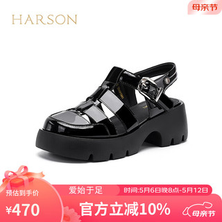 哈森包头凉鞋女士2024夏新凉鞋百搭小个子增高猪笼鞋女HWM240133 黑色 35
