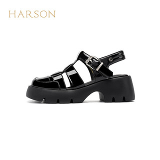哈森包头凉鞋女士2024夏新凉鞋百搭小个子增高猪笼鞋女HWM240133 黑色 35