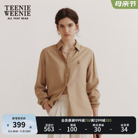 Teenie Weenie小熊衬衫女2024夏季休闲通勤慵懒风亚麻混纺长袖衬衣上衣女 卡其色 175/XL