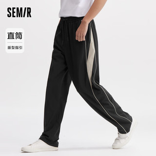 森马（Semir）休闲裤男2024夏季潮流撞色松紧腰运动直筒长裤复古风107424127103 黑色90001 L